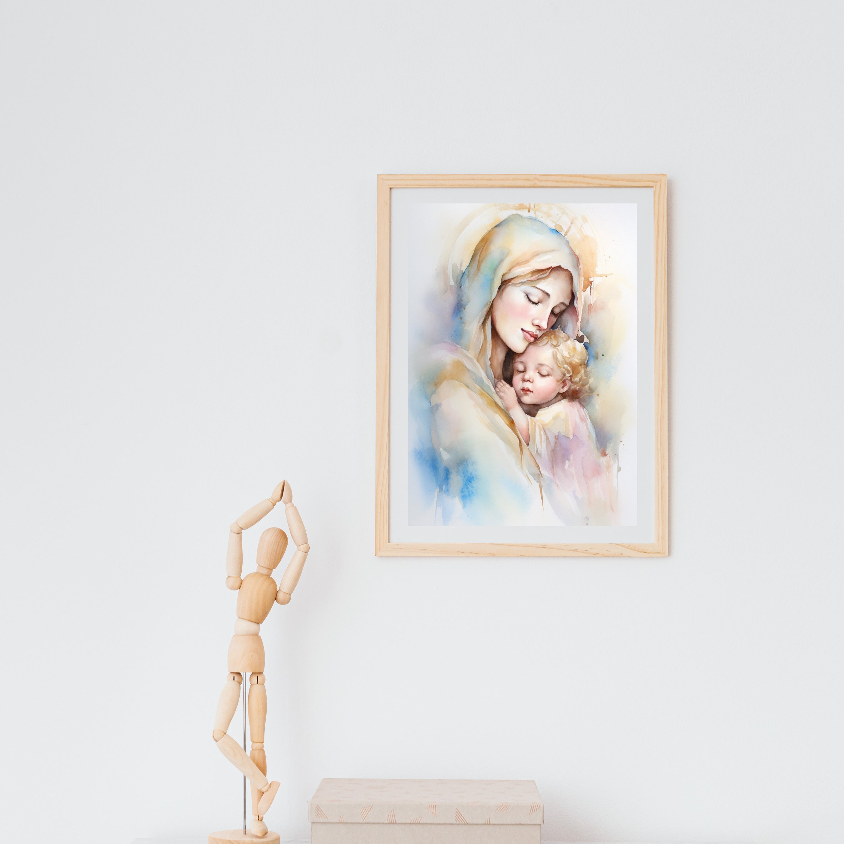 Virgin Mary & Baby Jesus Watercolor Pastel Wall Art Print Catholic ...