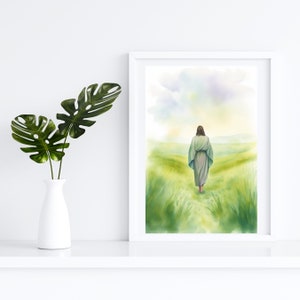 Resurrected Jesus On The Field Watercolor Pastel Wall Art Print | Catholic Wall Art | Printable Catholic Poster | Religious Wall Decor