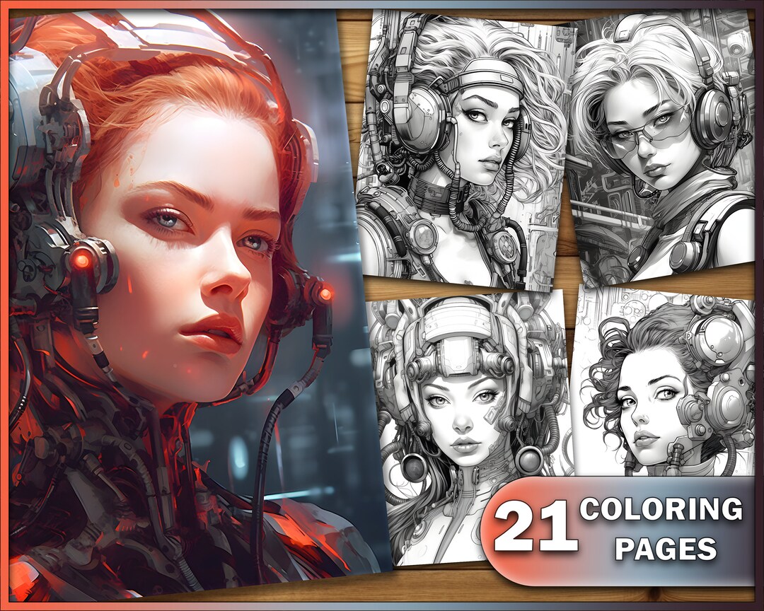 21 Scifi Cyborg Adult Coloring Pages Bundle Coloring Book - Etsy Australia