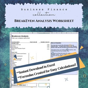 Breakeven Analysis Excel Worksheet Template - Instant Download
