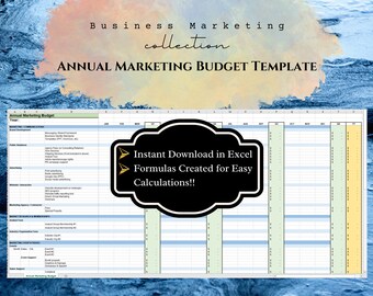 Annual Marketing Budget Excel Template w/ Pre-Set Formulas for Seamless Calculations - Instant Download