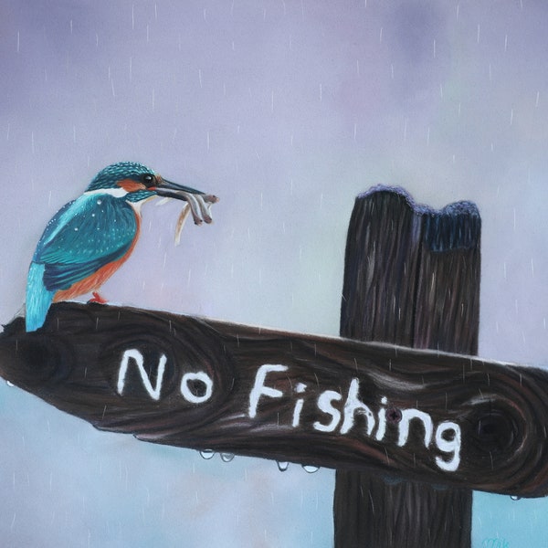 Dessin d'un martin-pêcheur « No Fishing » (reproduction d'art)