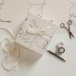 Trust the Process Wrapping Paper - Minimalist Line Art Face with Flowers and Leaves - Perfect for Encouraging and Artistic Gift Wrap