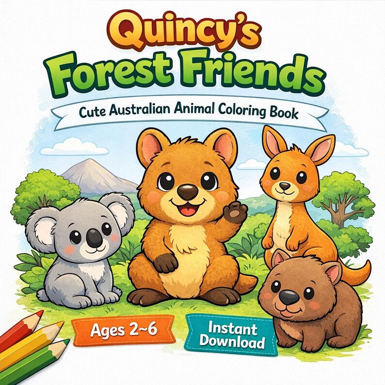 Australian Animals Coloring Book for Toddlers | Koala, Kangaroo, Wombat ...