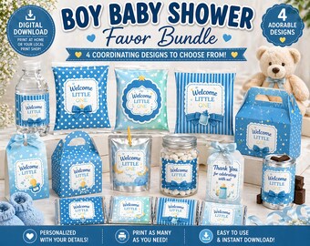 Boy Baby Shower Favor Bundle | Pick Any 4 Design | Baby Shower Decoration | Printable Party Favor | Blue Baby Shower Theme |Digital Download
