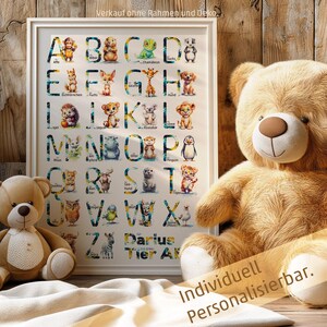 Póster para la habitación de los niños Póster ABC de animales personalizable - Póster de aprendizaje de animales - Alfabeto y números - Póster ABC alemán de animales A2