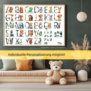 Pôster ABC personalizável Animais - Pôster de aprendizagem para quarto infantil Animais - Alfabeto e Números - Pôster ABC alemão Animais | designPapa