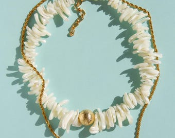 Chunky Shell Choker, Statement Mother of Pearl Necklace, Gold Layered Necklace Set, Coastal Mermaid Jewelry