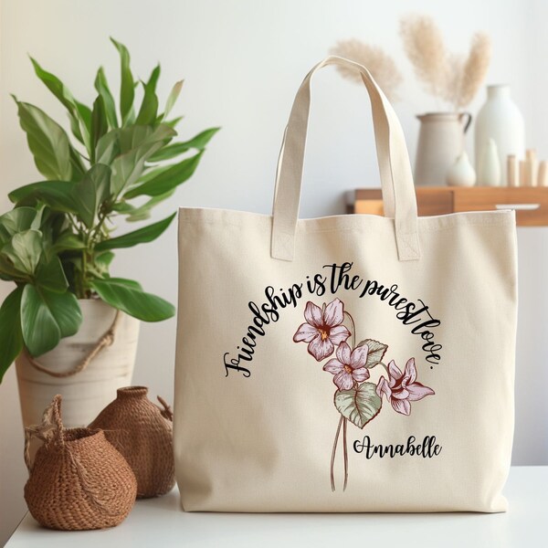 Personalized Birth Flower Gift Tote, February Flower, Custom Birth Flower Gift, Birth Flower Gift for Best Friend, Birth Flower Gift-For