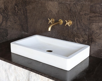 008-White Limestone Sink Integrated Stone Basin Handcrafted Natural Stone Bathroom Vanity Luxury Designer Washbasin