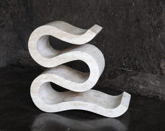 015 - Suporte para Vinhos em Travertino com Capacidade para 5 Garrafas, Porta-Vinhos em Pedra, Armazenamento Escultural, Decoração de Luxo para Casa, Presente de Casamento