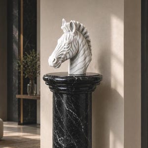 Marble Zebra Head Sculpture on Pedestal – Handcrafted Luxury Stone Statue Decor