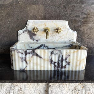Fluted Calacatta Viola Marble Sink – Luxury Wall Mounted Stone Bathroom Basin