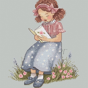 Interesting book , girl, flowers,  cute, watercolor, cross stitch, diagram, hobby, embroidery, needlework, pattern