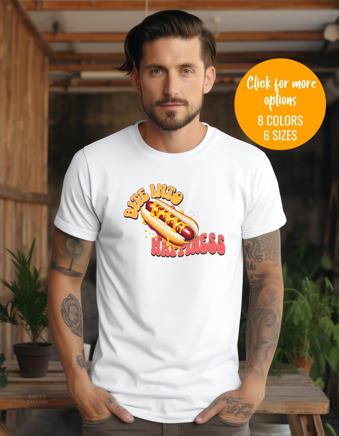 Funny Food Tshirt, Bite Into Hapiness Tshirt, Hot Dog Gift Tshirt