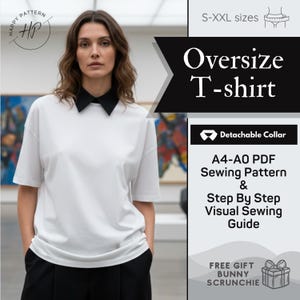 Oversized T-Shirt Sewing Pattern with Detachable Collar (PDF Digital Download, S-XXL)