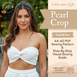 Naaipatroon parel crop top, strapless bandeau, visuele gids (pdf-patroon)