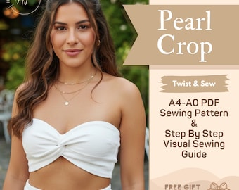 Pearl Crop Top Sewing Pattern, Strapless Bandeau, Visual Guide (PDF Pattern)