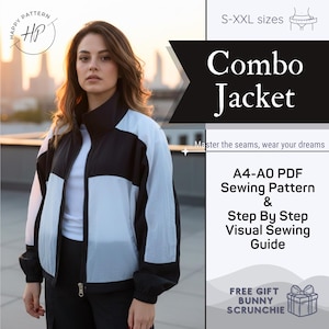 Combo Jacket Sewing Pattern PDF, Step-by-Step Diy Sewing Tutorial, Sizes XS–XXL