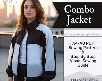 Combo Jacket Sewing Pattern PDF, Step-by-Step Diy Sewing Tutorial, Sizes XS–XXL