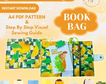 Book Sleeve Sewing Pattern | A4 Book Bag with Pockets PDF | Easy Zippered Book Cover | Instant Download Sewing Tutorial