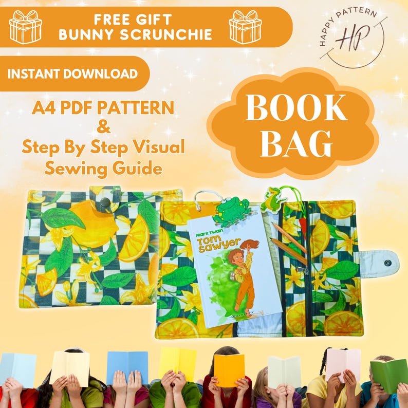 Book Sleeve Sewing Pattern | A4 Book Bag With Pockets PDF | Easy ...