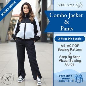 Peekaboo Slit Pant & Jacket 4-A0 PDF Pattern w/Step-by-Step Visual Sewing Guide, Includes Free Bunny Scrunchie Gift