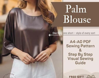 Palm Blouse PDF Sewing Pattern, Dolman Sleeve Top, S–XXL sizes, Digital Download
