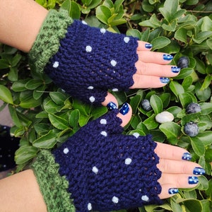 Cute blueberry hand & leg warmers w/little leaves, Crochet handknitted fingerless gloves, Valentine's Day Gift, For ladies, Winter Accessory Fingerless Gloves