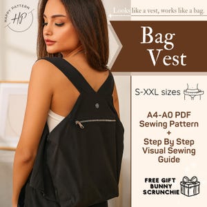 Bag Vest Sewing Pattern, Women Multifunctional Jacket A4-A0 PDF Pattern, Cargo Backpack Vest, Streetwear