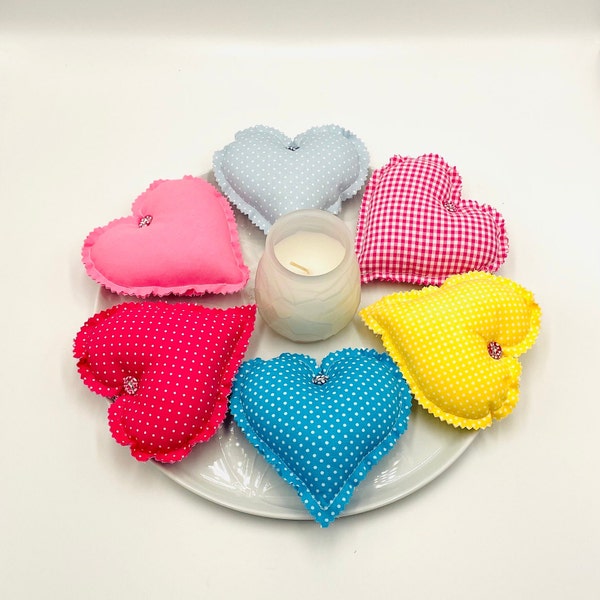 Set of 3 Valentine Fabric Hearts, Farmhouse Valentine Decor, Tiered Tray Decor, Valentine’s Day, Bowl Filler, Coffee Bar Decor, Spring Decor