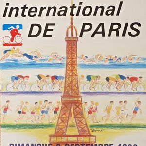 5EME Triatlón Internacional de París - Póster original - Mural - Raro - 1990