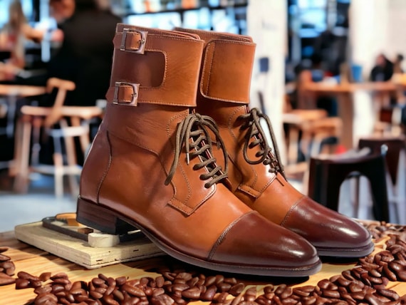 Mens brown buckle boots hot sale