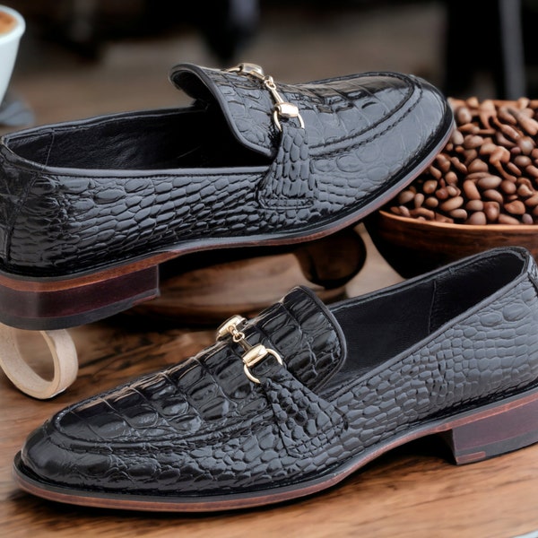 Men Handmade Red Crocodile Texture Leather Shoe, Dress Purple Slip-on Shoe, Casual Loafer Shoes, Men Leather Slipper, Moccasin Leather Shoes