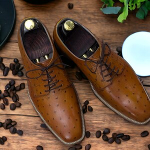 Mens Ostrich Leather Shoes Texture Handmade Leather Shoes