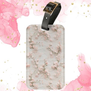 Floral Coquette Luggage Tag for Bag, Backpack, Suitcase, Travel, or Baggage - Vintage White Lace and Cherry Blossoms - Royalcore Aesthetic