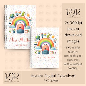 Presente do professor, caderno, prancheta, sublimação DIY, design de arco-íris, PNG de final de semestre, apreciação do professor, 300dpi, download digital,