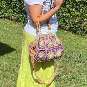 Bag with crochet tiles