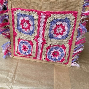 Bag with crochet tiles