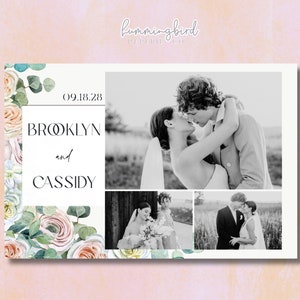 Elegante und Klassische Blumen Hochzeit Photobooth Vorlage mit zarten Creme Blush Rosen in 4x6 Postkarte Foto Layout, benutzerdefinierte Sofort Download