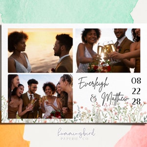 Modern Floral Wedding Photobooth Template 4x6 with Dainty Pink Wildflowers in Pastel Colors for Spring and Summer, Photo Booth Template
