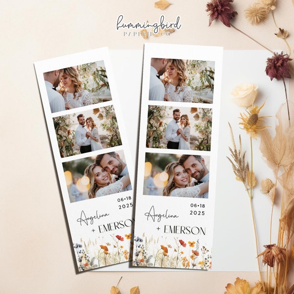 Simple Floral Photo Booth Template for Fall Wedding in Autumn Colors for 2x6 Photobooth Photo Strips, Wedding Photobooth Template, Custom