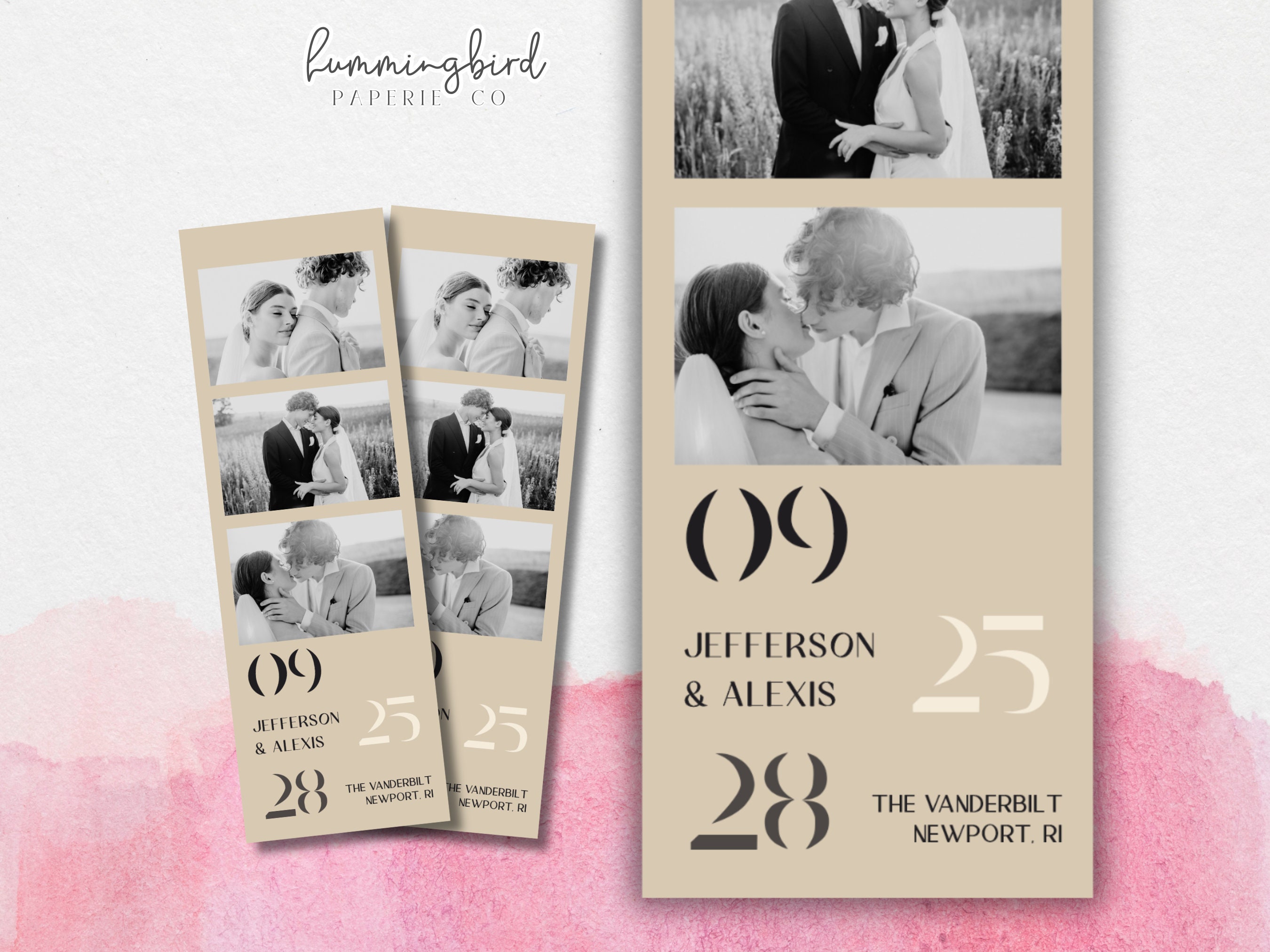 Elegant Photobooth Photo Strip Template With Bold Date in Cream, Beige ...