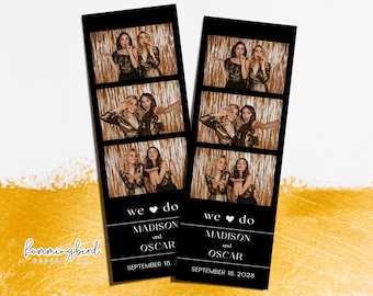 Minimalist Wedding Photobooth Template in Neutral Black and White, Elegant and Modern 2x6 Photo Strip Template Overlay for Black Tie Wedding