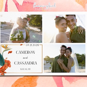 Bird of Paradise Modern Floral Photo Booth Template for Tropical Beach Wedding in 4x6 inch Photo Layout, Wedding Photobooth Template