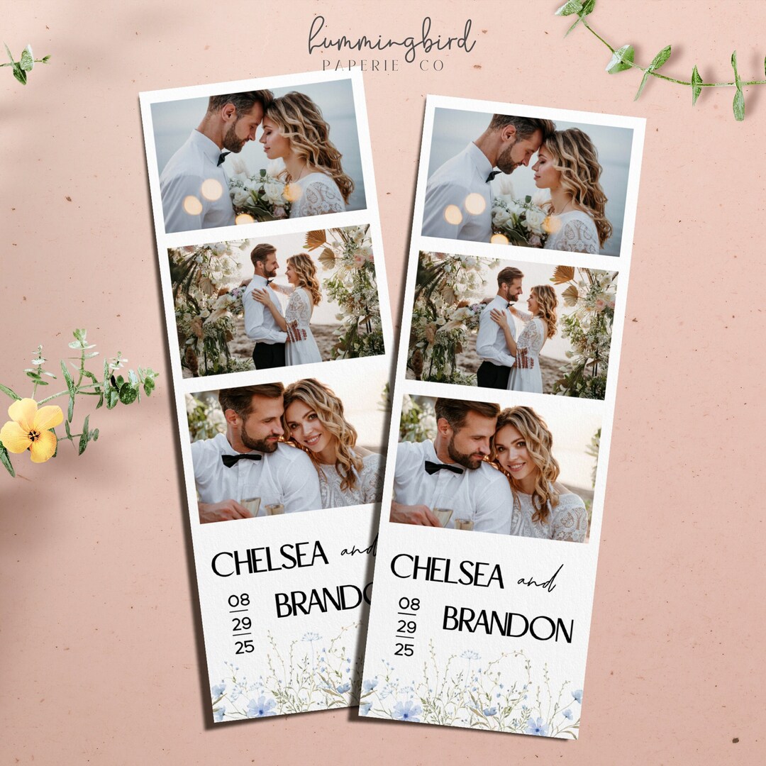 Dusty Blue Wildflower Photobooth Template Wedding 2x6, Whimsical Floral ...