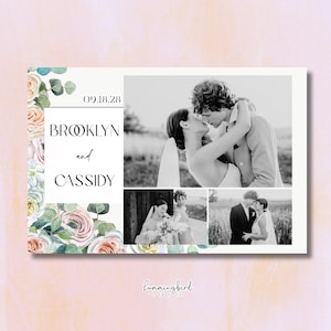 Modello elegante e classico per photobooth floreale per matrimonio con delicate rose color crema in formato cartolina 4x6, download istantaneo personalizzato