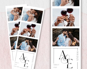 Elegant Wedding Photobooth Template, Minimalist B&W, Wedding Monogram, 2x6 Photo Strip Template for Wedding, Bridal, Custom Instant Download