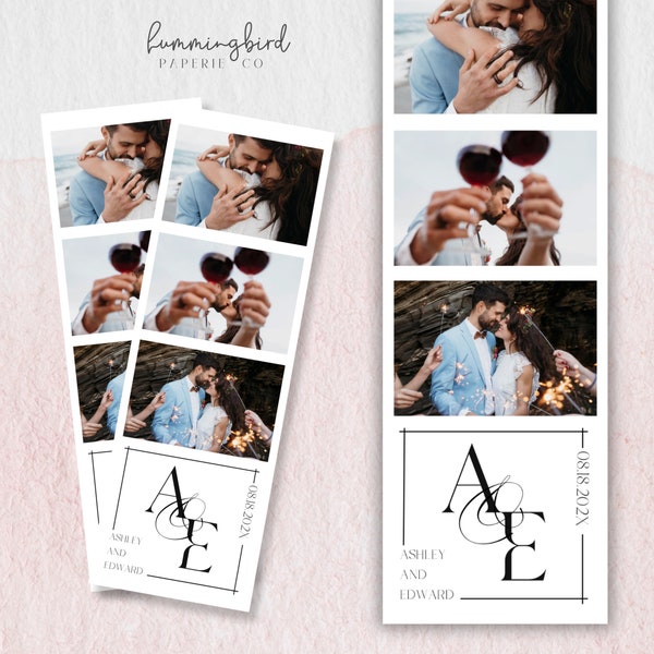 Elegant Wedding Photobooth Template, Minimalist B&W, Wedding Monogram, 2x6 Photo Strip Template for Wedding, Bridal, Custom Instant Download