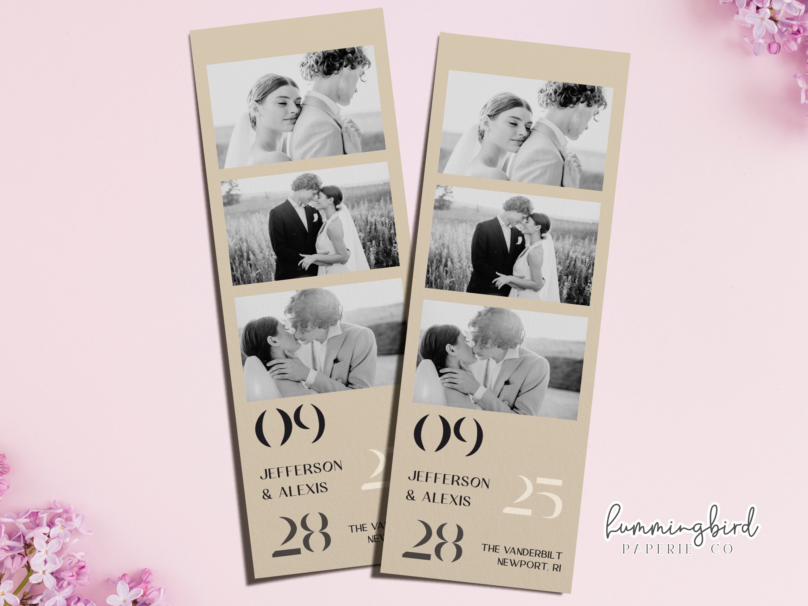 Elegant Photobooth Photo Strip Template With Bold Date in Cream, Beige ...